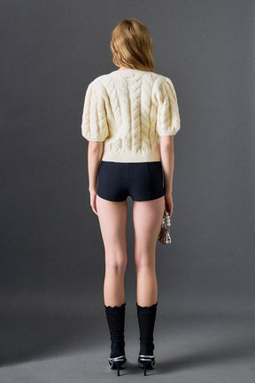ENGLISH FACTORY - Pearl Bow Cable Knit Cardigan - SWEATERS & KNITS available at Objectrare