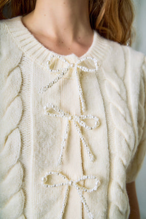 ENGLISH FACTORY - Pearl Bow Cable Knit Cardigan - SWEATERS & KNITS available at Objectrare
