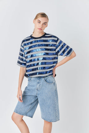 GREY LAB - Sequin Stripe Top - TOPS available at Objectrare