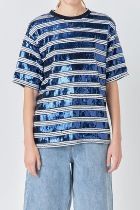 GREY LAB - Sequin Stripe Top - TOPS available at Objectrare
