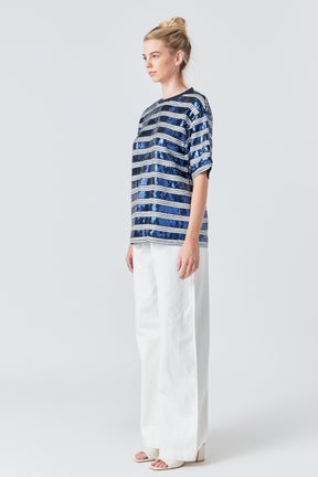 GREY LAB - Sequin Stripe Top - TOPS available at Objectrare