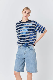 GREY LAB - Grey Lab - Sequin Stripe Top - TOPS available at Objectrare