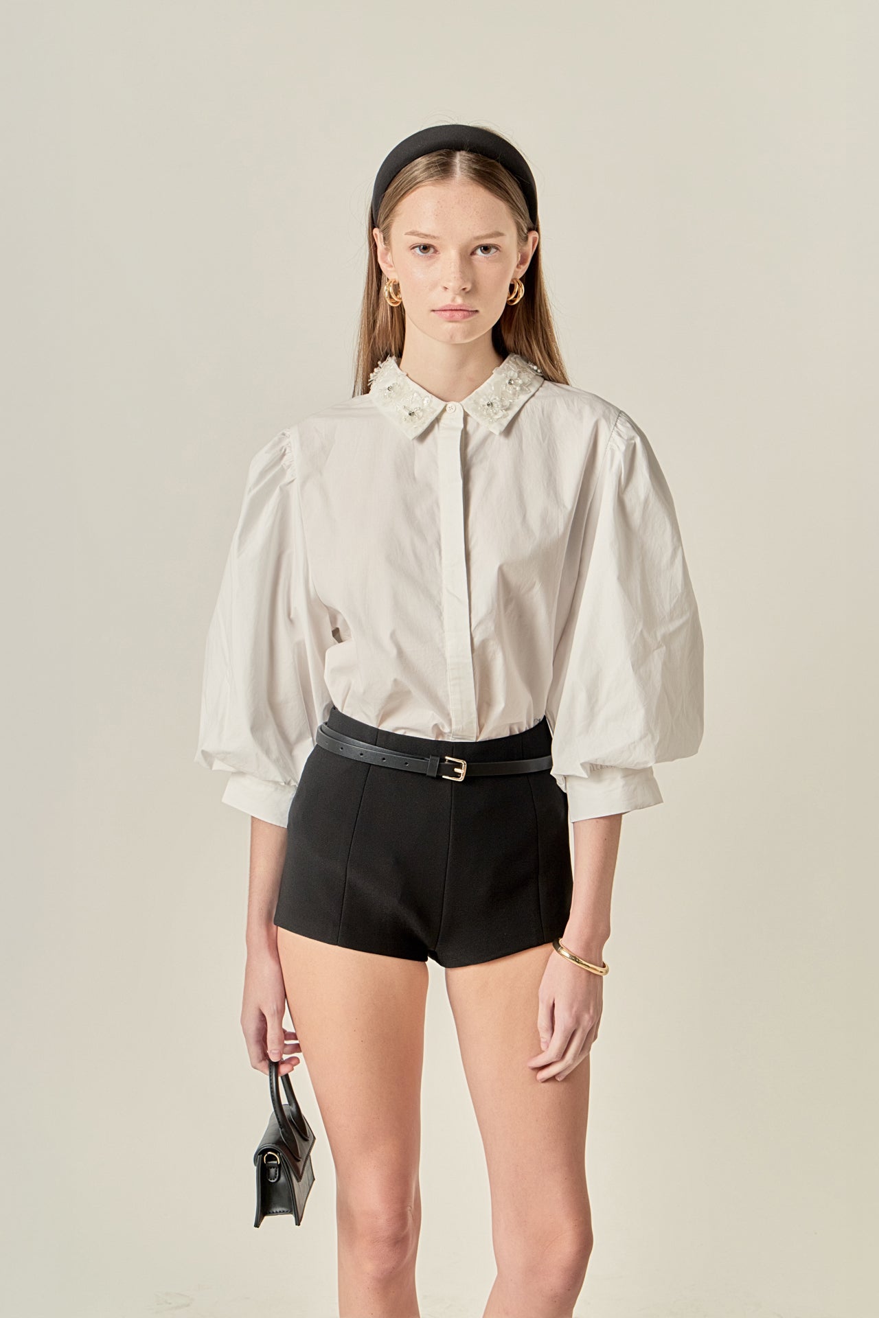 ENGLISH FACTORY - Amelie Rhinestone Trim Shirt - TOPS available at Objectrare