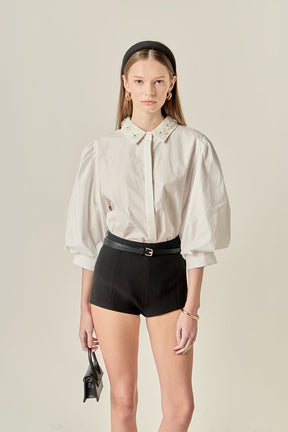 ENGLISH FACTORY - Amelie Rhinestone Trim Shirt - TOPS available at Objectrare