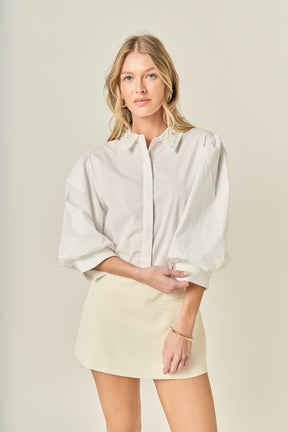 ENGLISH FACTORY - Amelie Rhinestone Trim Shirt - TOPS available at Objectrare