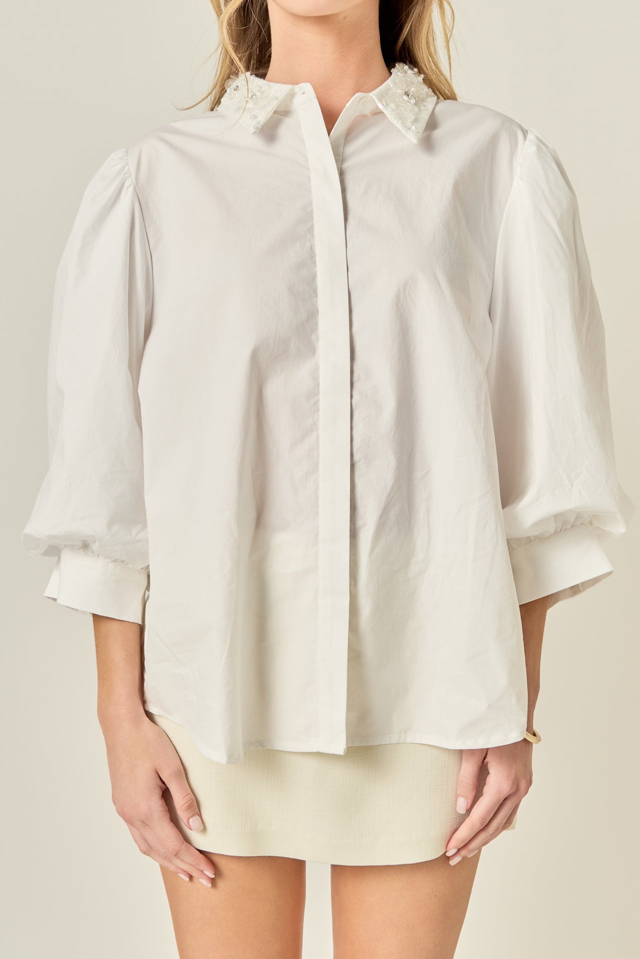 ENGLISH FACTORY - Amelie Rhinestone Trim Shirt - TOPS available at Objectrare