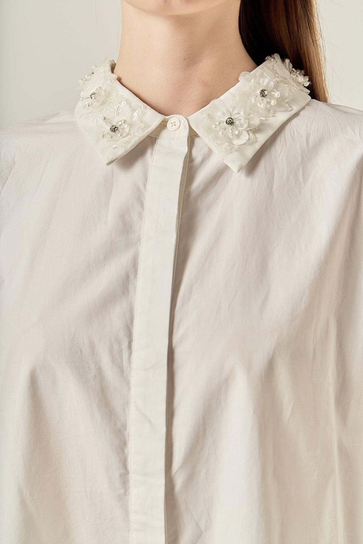 ENGLISH FACTORY - Amelie Rhinestone Trim Shirt - TOPS available at Objectrare
