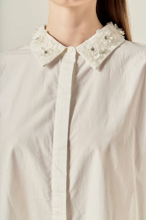 ENGLISH FACTORY - Amelie Rhinestone Trim Shirt - TOPS available at Objectrare