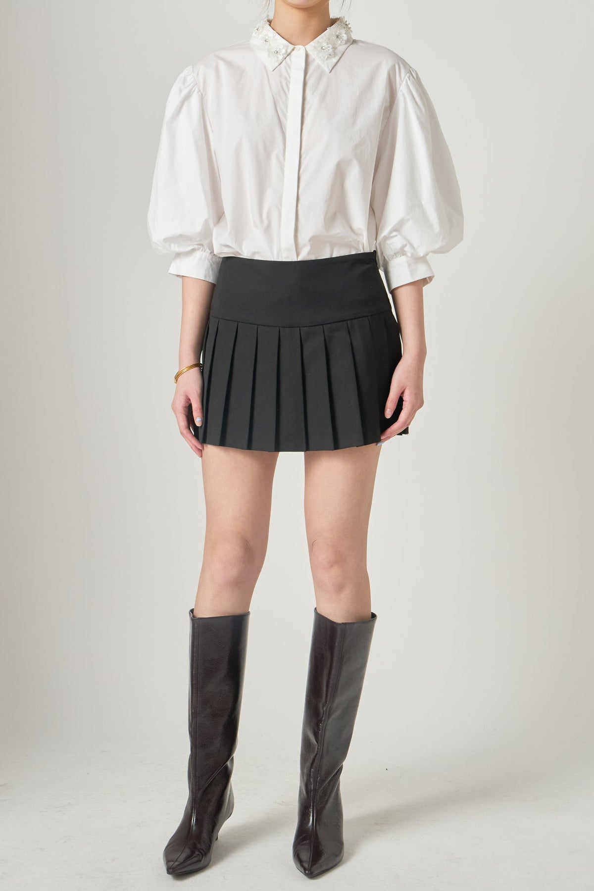 Shirt With Peral And Rhinestone Flower Trim