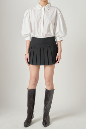 Shirt With Peral And Rhinestone Flower Trim