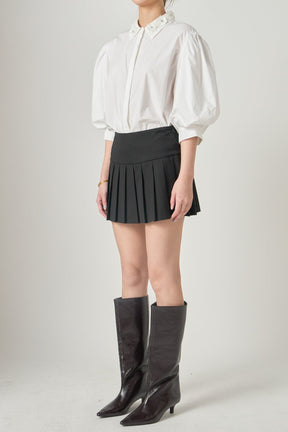 Shirt With Peral And Rhinestone Flower Trim