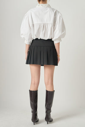 Shirt With Peral And Rhinestone Flower Trim