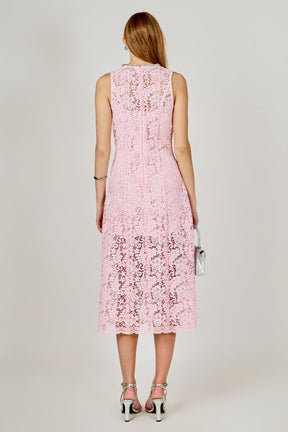 Rhinestone Bow Detailed Lace Sleeveless Midi Dress