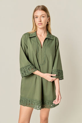 ENGLISH FACTORY - Crochet Accent Mini Dress - DRESSES available at Objectrare