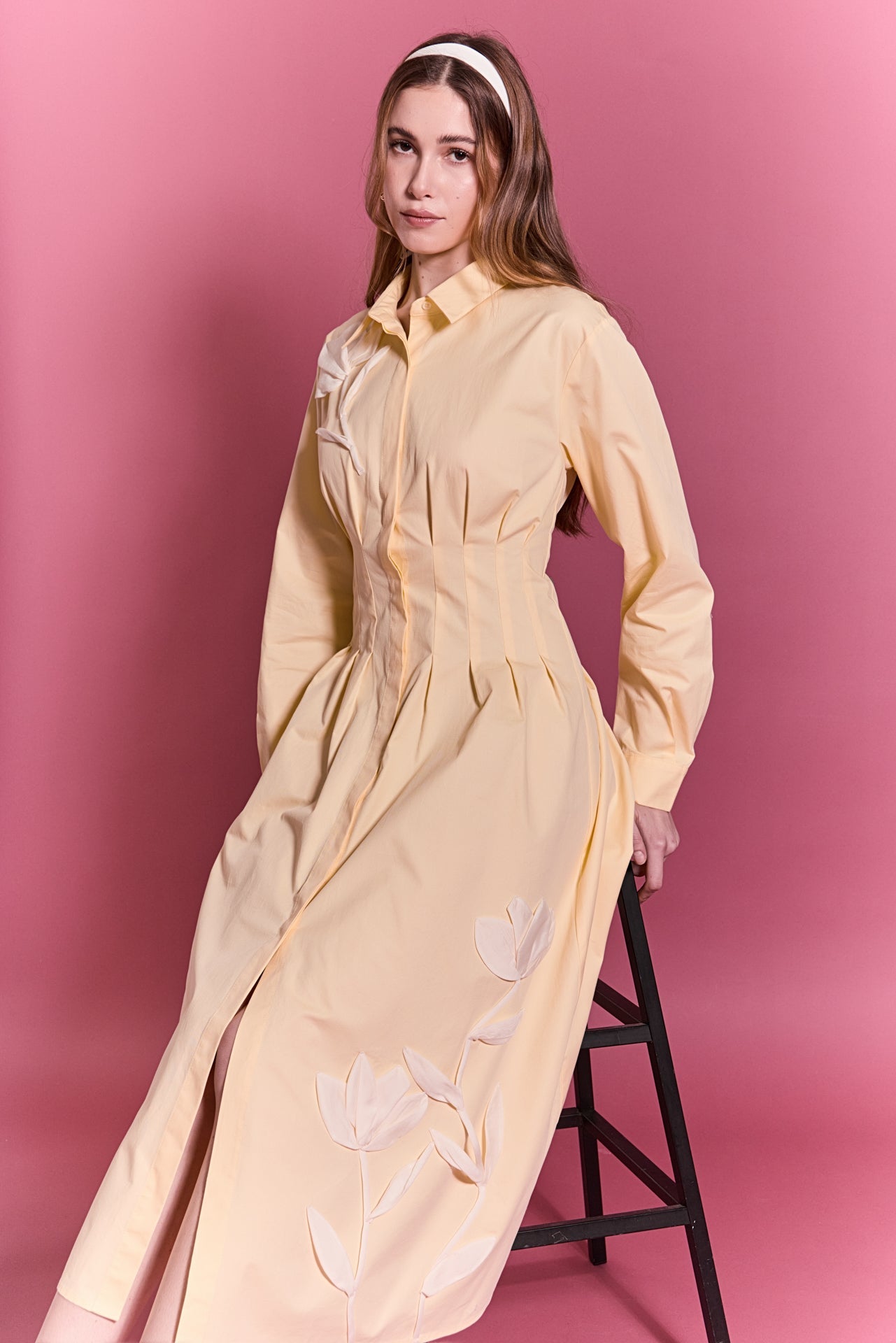 Structured Waist Applique Shirt Dress