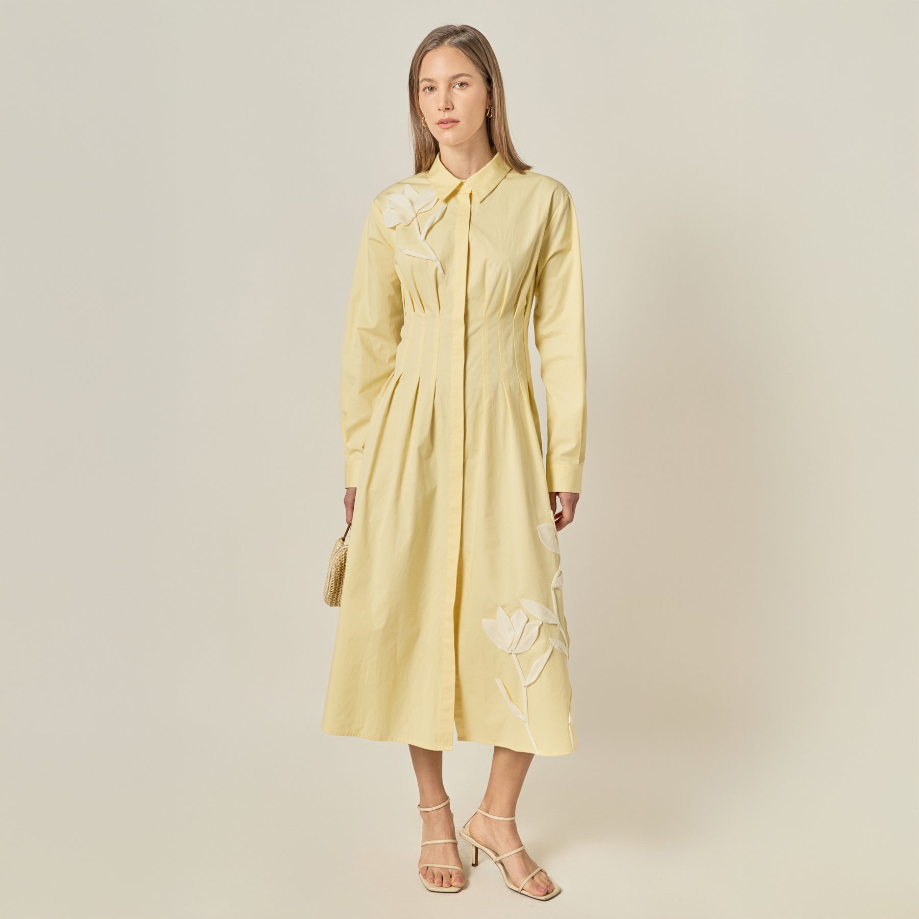 Structured Waist Applique Shirt Dress