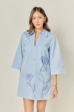 Floral Applique Shirt Mini Dress