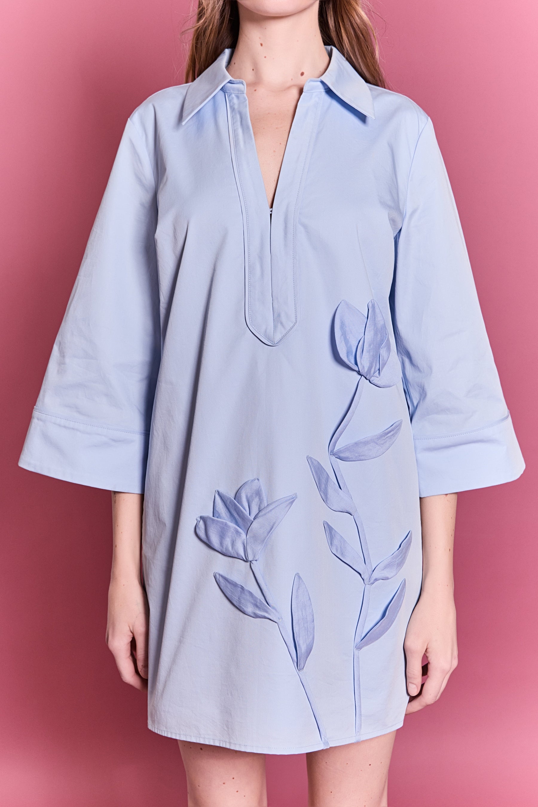Floral Applique Shirt Mini Dress