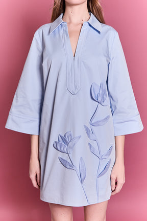 Floral Applique Shirt Mini Dress