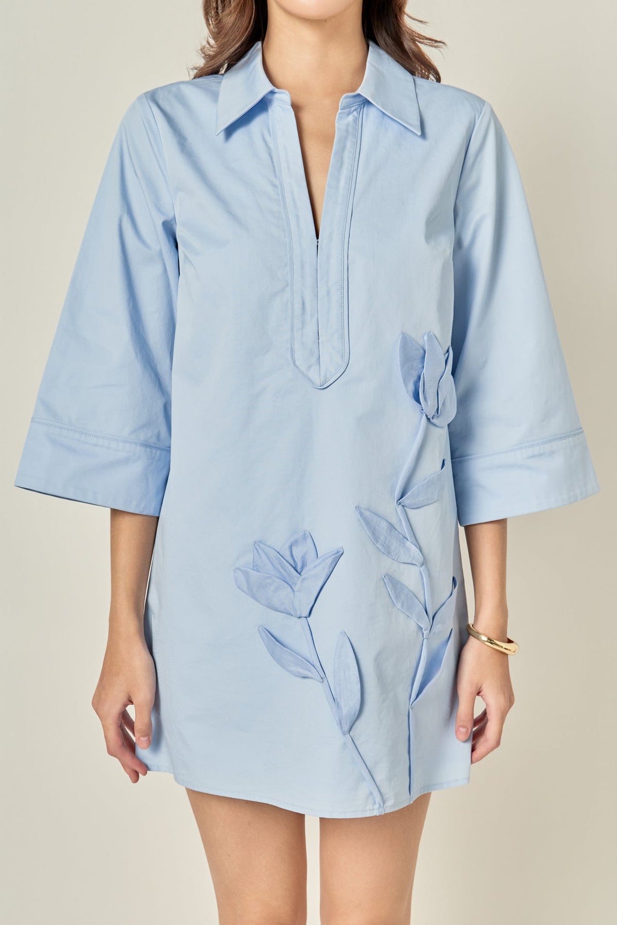 Floral Applique Shirt Mini Dress