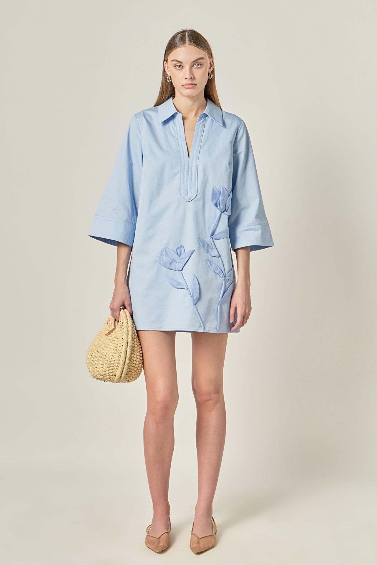 Floral Applique Shirt Mini Dress