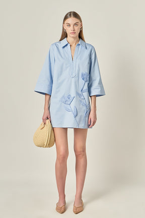 Floral Applique Shirt Mini Dress