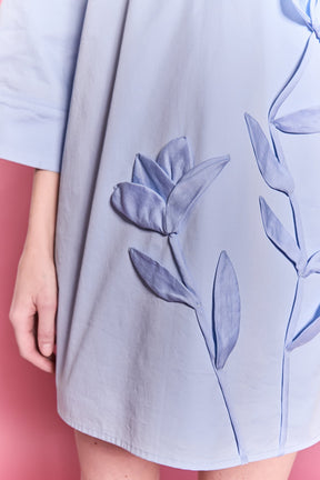 Floral Applique Shirt Mini Dress