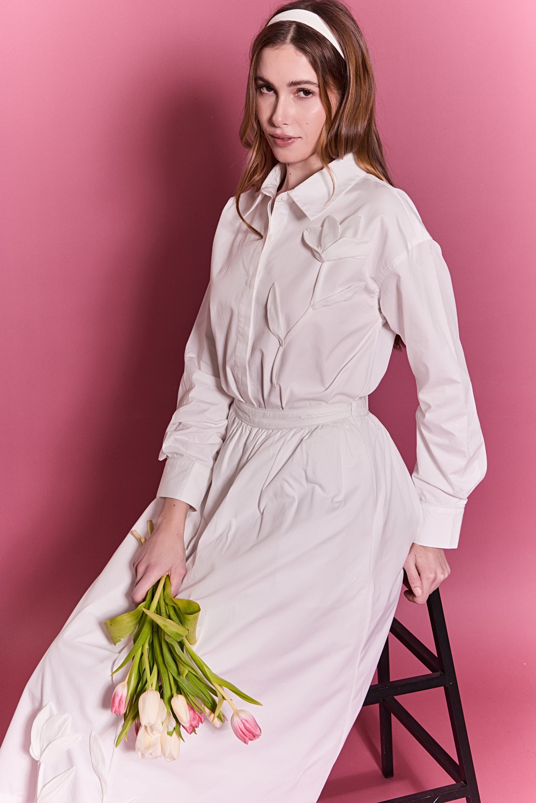 Floral Applique Collared Shirt