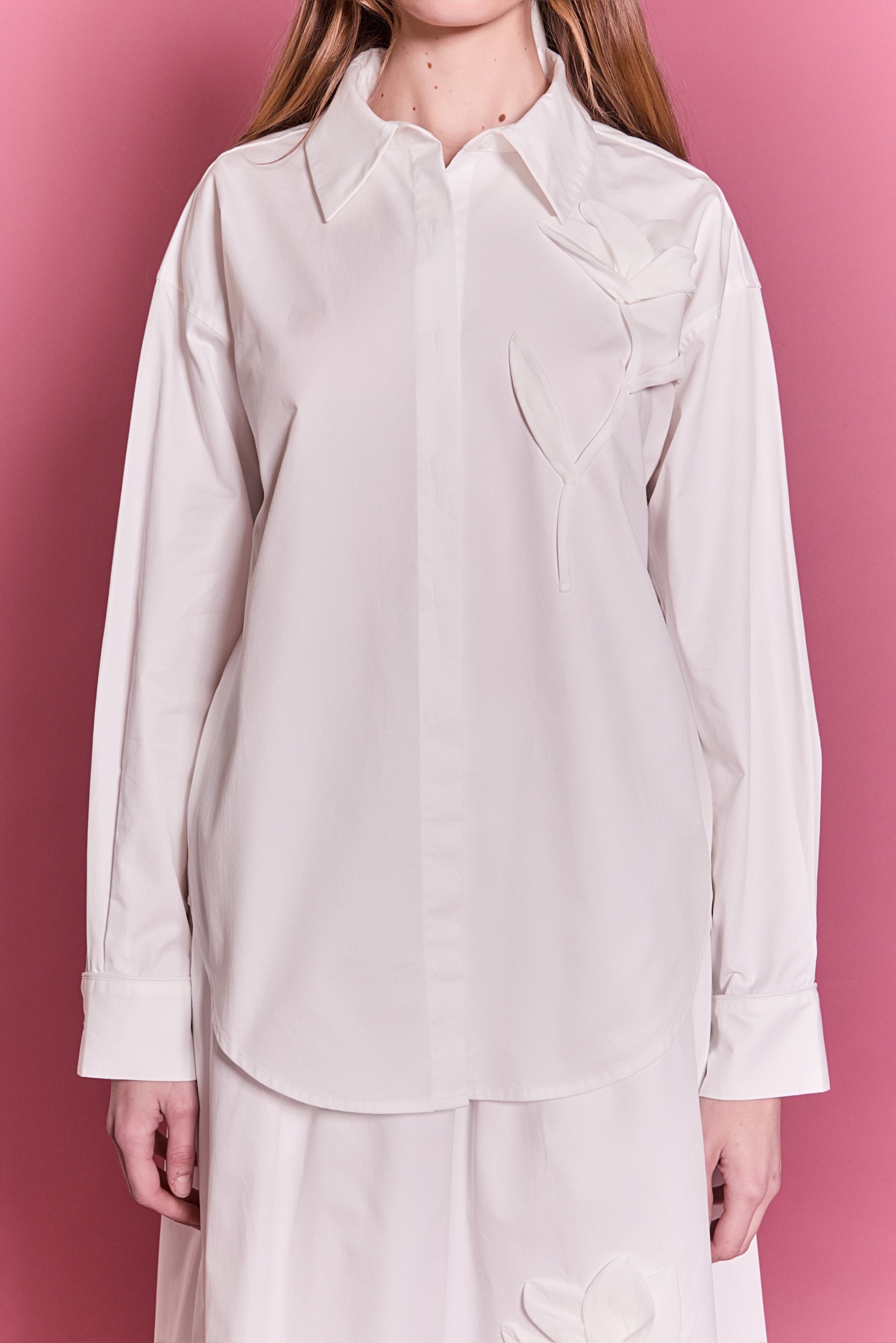 Floral Applique Collared Shirt