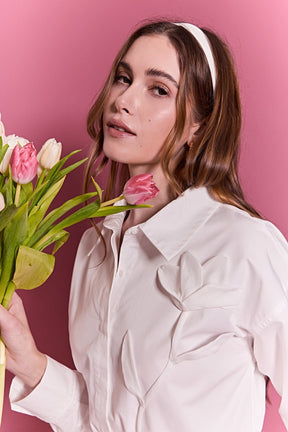 ENGLISH FACTORY - Floral Applique Collared Shirt - SHIRTS & BLOUSES available at Objectrare