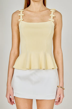 ENDLESS ROSE - Bow Accent Peplum Sleeveless Top - TOPS available at Objectrare
