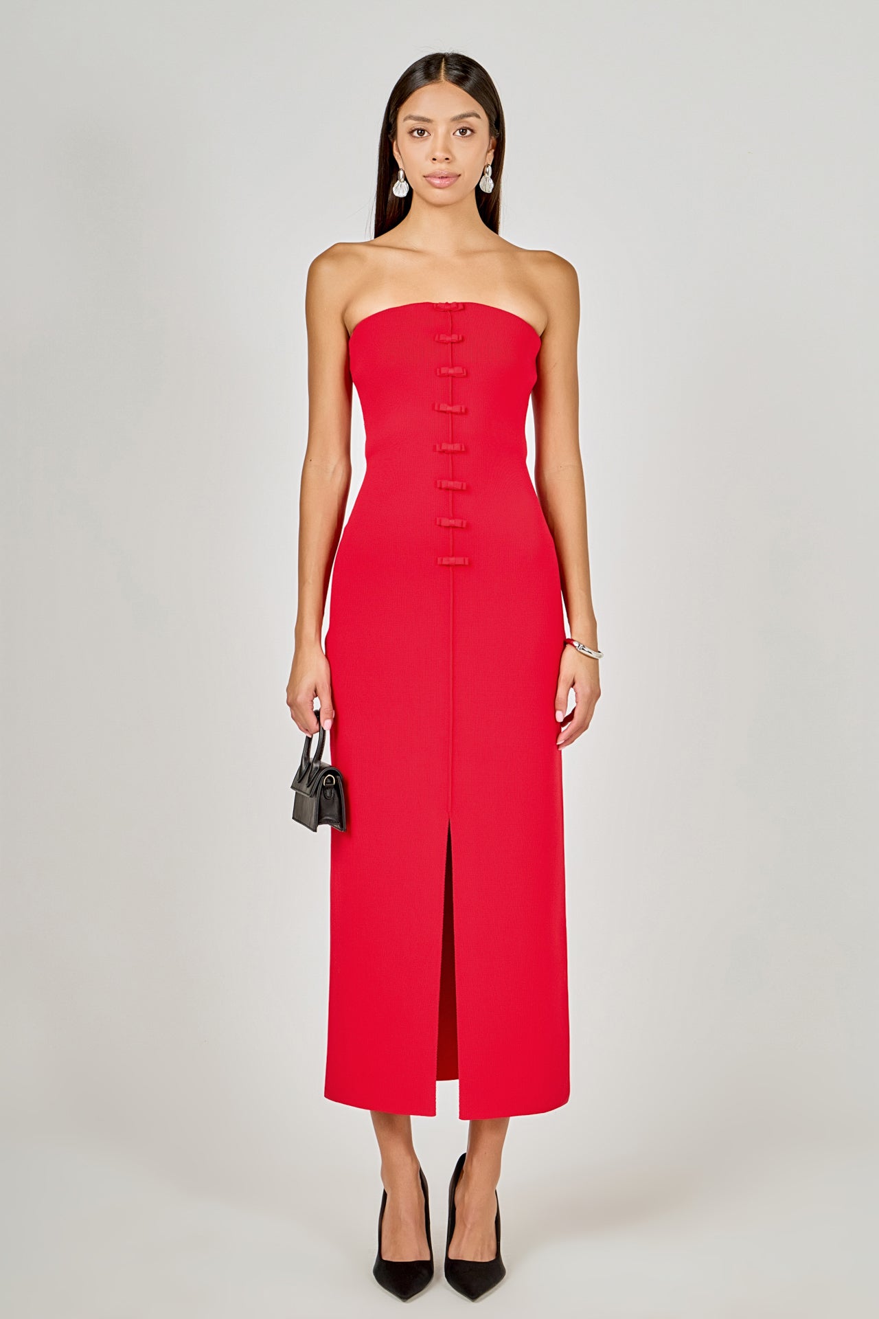 ENDLESS ROSE - Lola Bow Accent Tube Midi Dress - DRESSES available at Objectrare