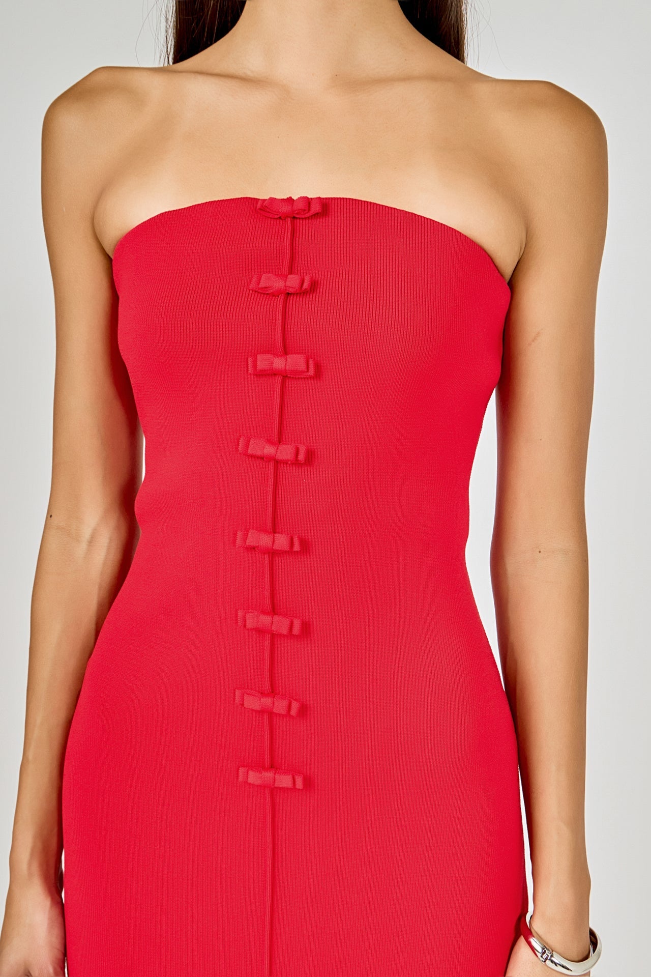 ENDLESS ROSE - Lola Bow Accent Tube Midi Dress - DRESSES available at Objectrare