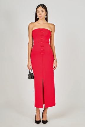 ENDLESS ROSE - Lola Bow Accent Tube Midi Dress - DRESSES available at Objectrare