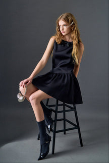 ENGLISH FACTORY - Satin Beaded Bow Mini Dress - DRESSES available at Objectrare
