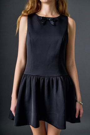 ENGLISH FACTORY - Satin Beaded Bow Mini Dress - DRESSES available at Objectrare