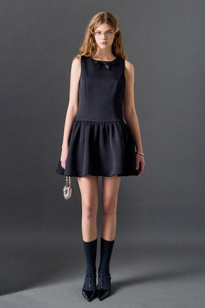 ENGLISH FACTORY - Satin Beaded Bow Mini Dress - DRESSES available at Objectrare