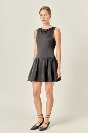 Satin Beaded Bow Mini Dress