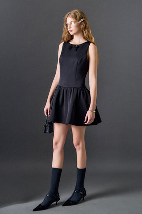 ENGLISH FACTORY - Satin Beaded Bow Mini Dress - DRESSES available at Objectrare