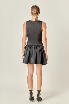 Satin Beaded Bow Mini Dress