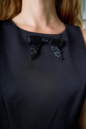 ENGLISH FACTORY - Satin Beaded Bow Mini Dress - DRESSES available at Objectrare