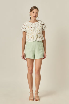 ENGLISH FACTORY - Crochet Knit Crop Cardigan - SWEATERS & KNITS available at Objectrare