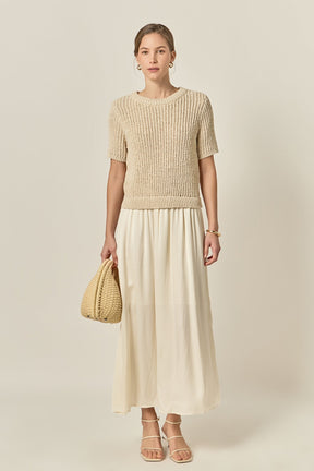 Satin Contrast Mixed Media Midi Dress