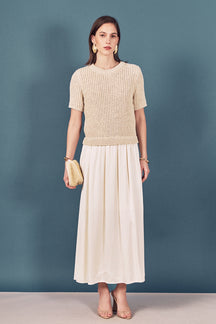 Satin Contrast Mixed Media Midi Dress