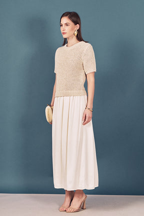 ENGLISH FACTORY - Satin Contrast Mixed Media Midi Dress - DRESSES available at Objectrare