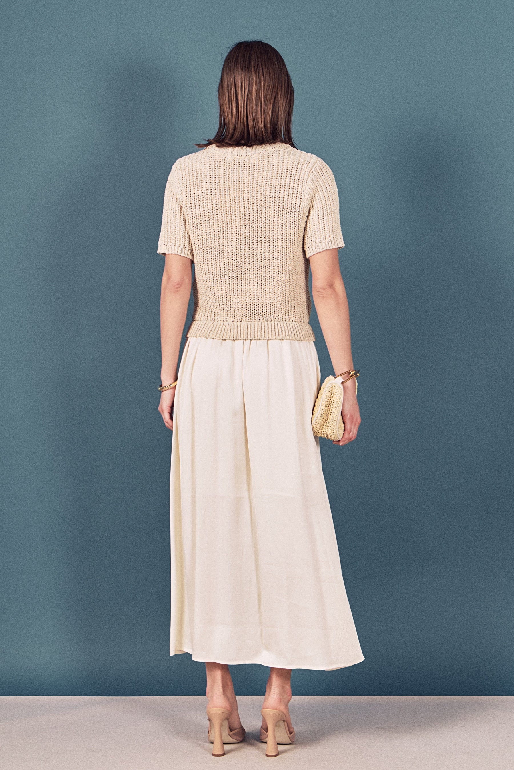 Satin Contrast Mixed Media Midi Dress