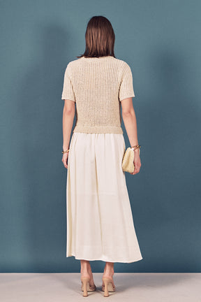 Satin Contrast Mixed Media Midi Dress