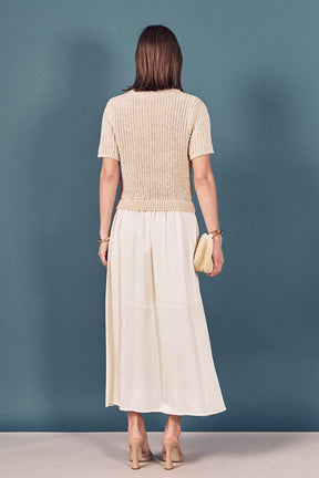 ENGLISH FACTORY - Satin Contrast Mixed Media Midi Dress - DRESSES available at Objectrare