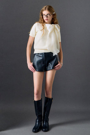 Bow Accent Puff Sleeve Knit Top