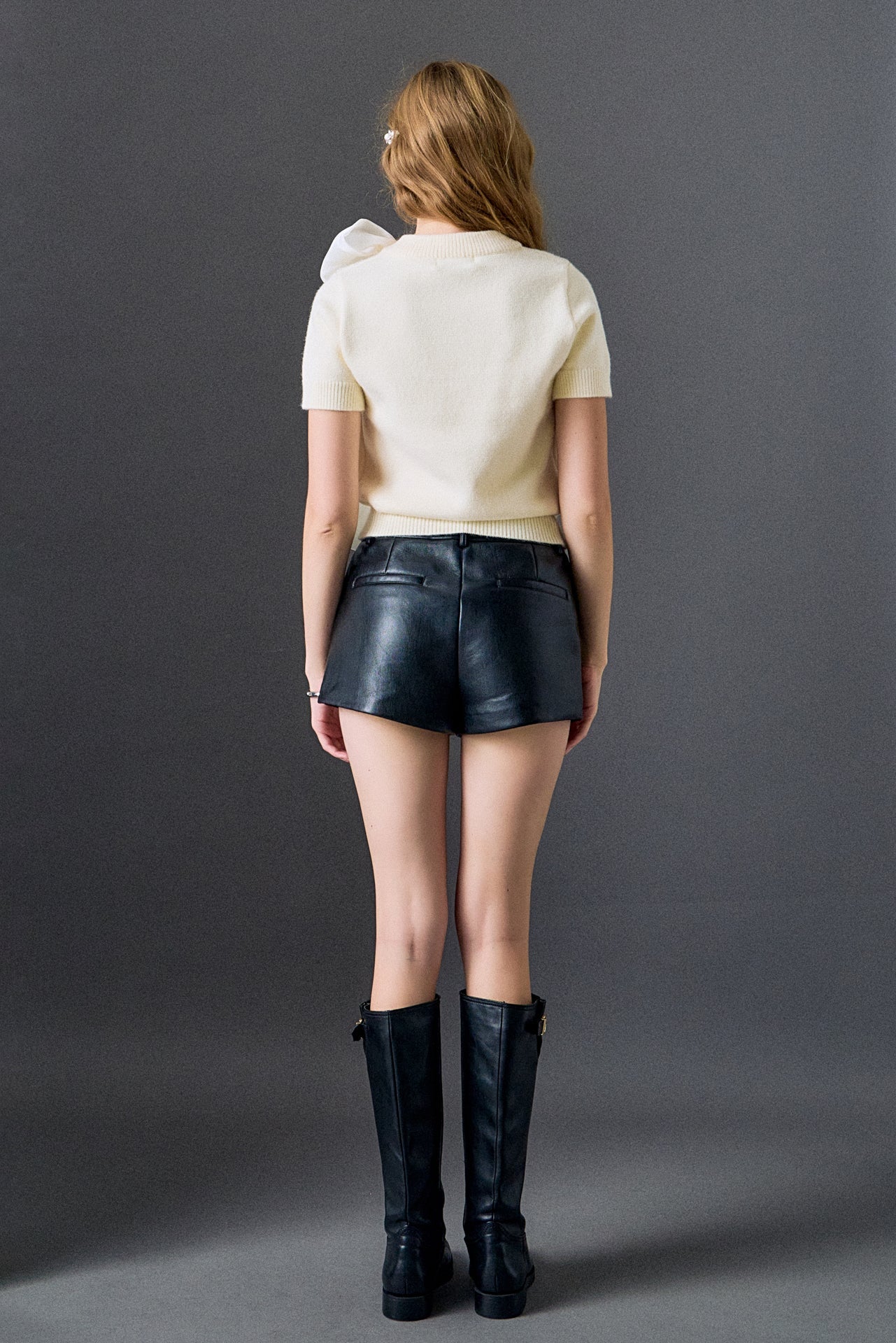 Bow Accent Puff Sleeve Knit Top